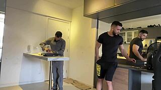 Rich guy fucks painter with huge cock!