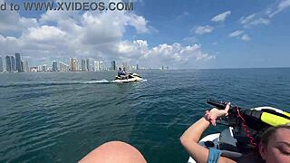 Horny blonde gets her wet pussy drilled on a jetski with cumshot