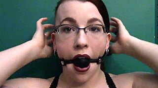 dark lipstick drooling with intense eye contact