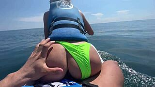 Horny blonde gets her wet pussy drilled on a jetski with cumshot