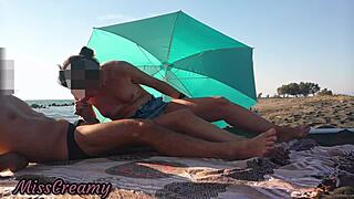 Flashing cock publicly at beach with stepdaughter’s risky help