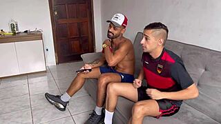 playing soccer with a big ball and friends in an exciting match