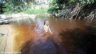 Skinny African village babe rides hard by the riverbank