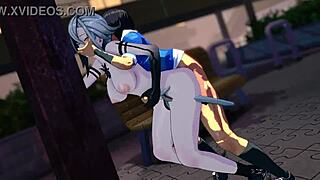 watch arlecchino moan as she's bent over in doggystyle!