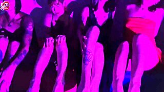 Four pretty sluts worship feet while stripping