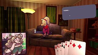 two chicks play poker in furry strip poker game