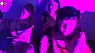 Four pretty sluts worship feet while stripping