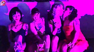 Four pretty sluts worship feet while stripping