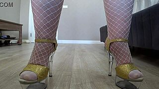 Voyeur camera catches mature housewife changing into nurse uniform, teasing plump legs.