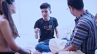 18 Year Old Indian Amateur Squirts with Teacher and Stepbrother in Bedroom