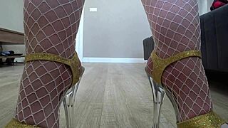 Voyeur camera catches mature housewife changing into nurse uniform, teasing plump legs.