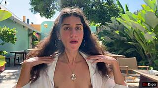 cum on her face at a public cafe during lunch