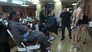 Blonde gets punished with anal at barbershop