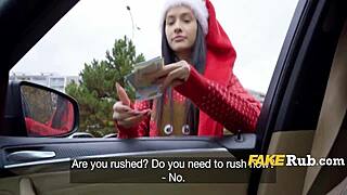 teen santa delivers christmas gifts in a sexy outdoor way