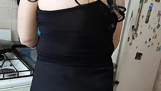 Girlfriend helps in kitchen while stepmom cooks dinner