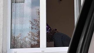 Taxi Driver Spots Naked Milf in Stockings Without Panties