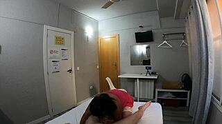 Masked milf macarena in red lingerie rides and blows passionately