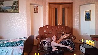 redhead in cherry overknees boots explores pov play