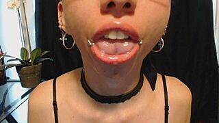 Cute Goth Teen Spits and Drools on Nude Lipstick Seductively