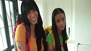 pervy host gets double trouble with horny teen 18+ babes