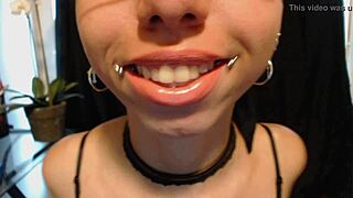 Cute Goth Teen Spits and Drools on Nude Lipstick Seductively