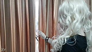 Rubber mask bondage play gets intense outdoors