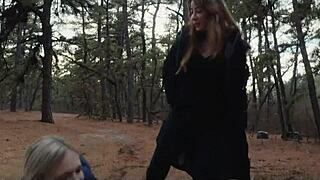 two sick perverts take bubble butt milf for a crawl into the woods