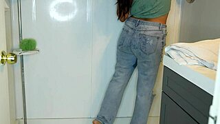Latina Wets Pants, Strips, and Showers Seductively