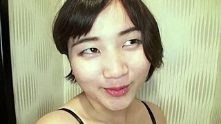 Nako Miyakokuni's shaved and hairless body gets licked by an Asian babe