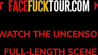 Petite brunette gets her throat fucked hard in POV