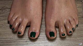 Close up and personal look at oiled toes and fingers