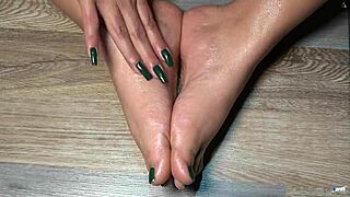 Close up and personal look at oiled toes and fingers