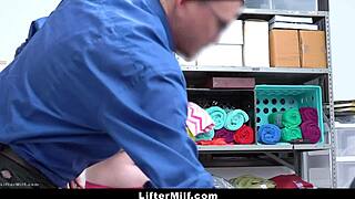 the milf avoids police by agreeing to the guard's terms in the garage