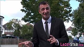 Dominated British granny gags on deepthroat and titty action.