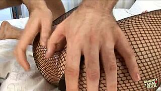 Oh, divine brunette takes cock in pussy with dildo in ass!