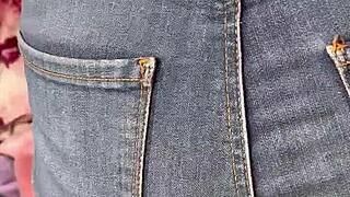 Big ass woman in jeans at the tianguis in Mexico