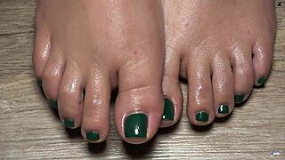 Close up and personal look at oiled toes and fingers
