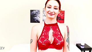 violet monroe, natural redhead, swallows cum after big cock pov deepthroat.