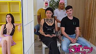 Mia Gallardo tries sexy blind dates, she's ready for threesome fun 😏. Rough doggystyle and deepthroat await.
