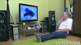 Old Guy Casually Licks Young Teen's Pink Vagina With Farting