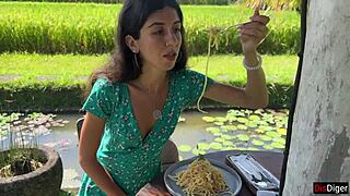 Bold Cumwalk: Eating Pasta Carbonara with Sperm on Face in Public Cafe