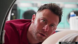 Blonde babe stuck in laundry machine