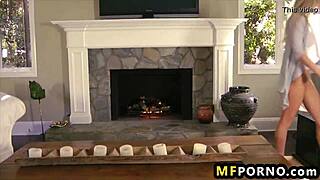 Freaky blonde milf works on her shaved pussy