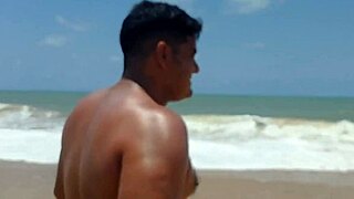 alpha male banging and finishing on public beach