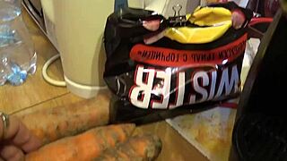 erotic mature amateur prepares carrot in a unique way