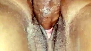 quick cum while fucking my cheating ebony wife after a wet massage session.