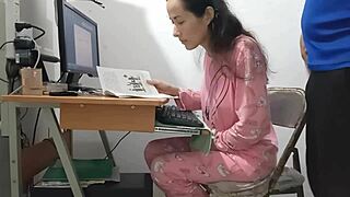 Stepdad Interrupts Solo To Cum In Pink Pajamas