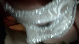 Masked wife performs deepthroat blowjob for amateur slut.