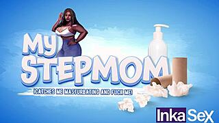 mi madrastra ebony de enormes tetas me descubre viendo sus videos porno