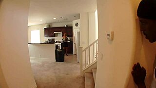 Busty Milf Mellanie Monroe Drilled by Black Stepson in Kitchen and on Stairs.